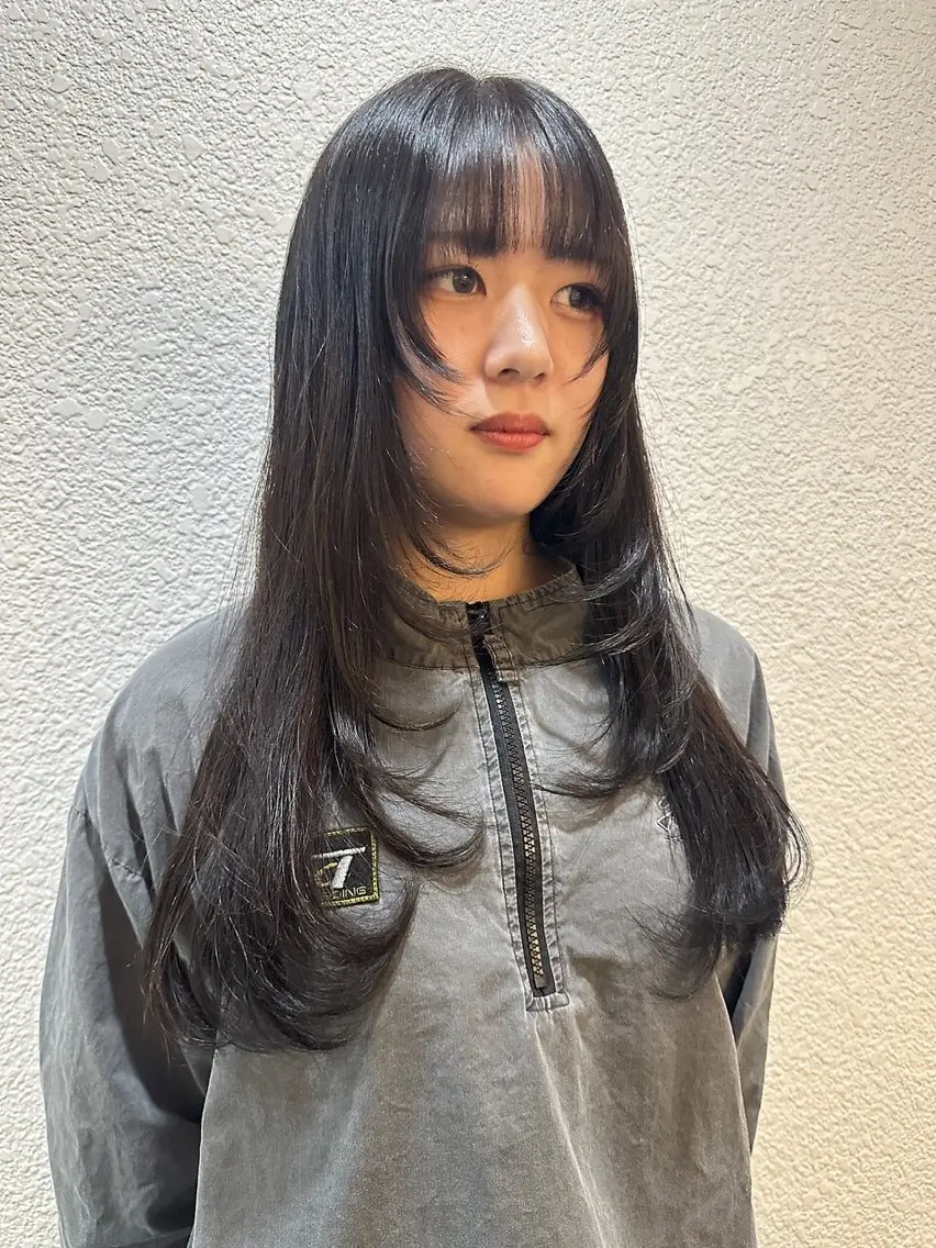 ロング カラー 韓国風ヘア レイヤーカット カット ヘアカラー レイヤーカット☆顔ま わりカット*田村りおのヘアスタイル