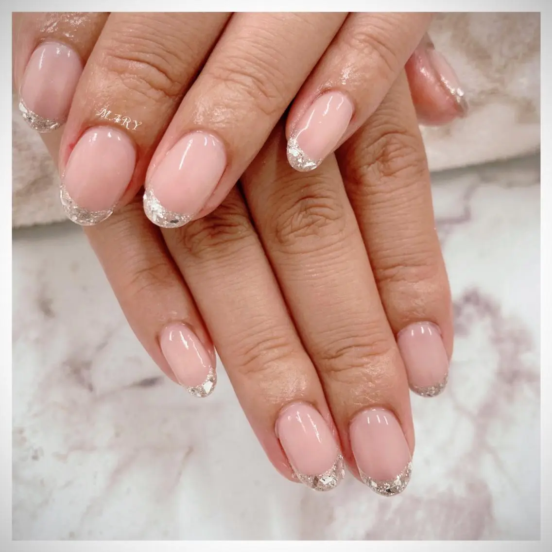 ネイル フレンチネイル ガラスフレンチ ニュアンスネイル オフィスネイル ワンカラーネイル ハンドネイル Mary nail .narumiのネイルデザイン