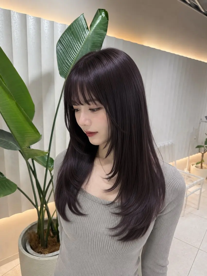 ロング カラー ラベンダーカラー ヘアカラー トリートメント ラベンダー💜グレー 🩶暗髪🖤のヘアスタイル