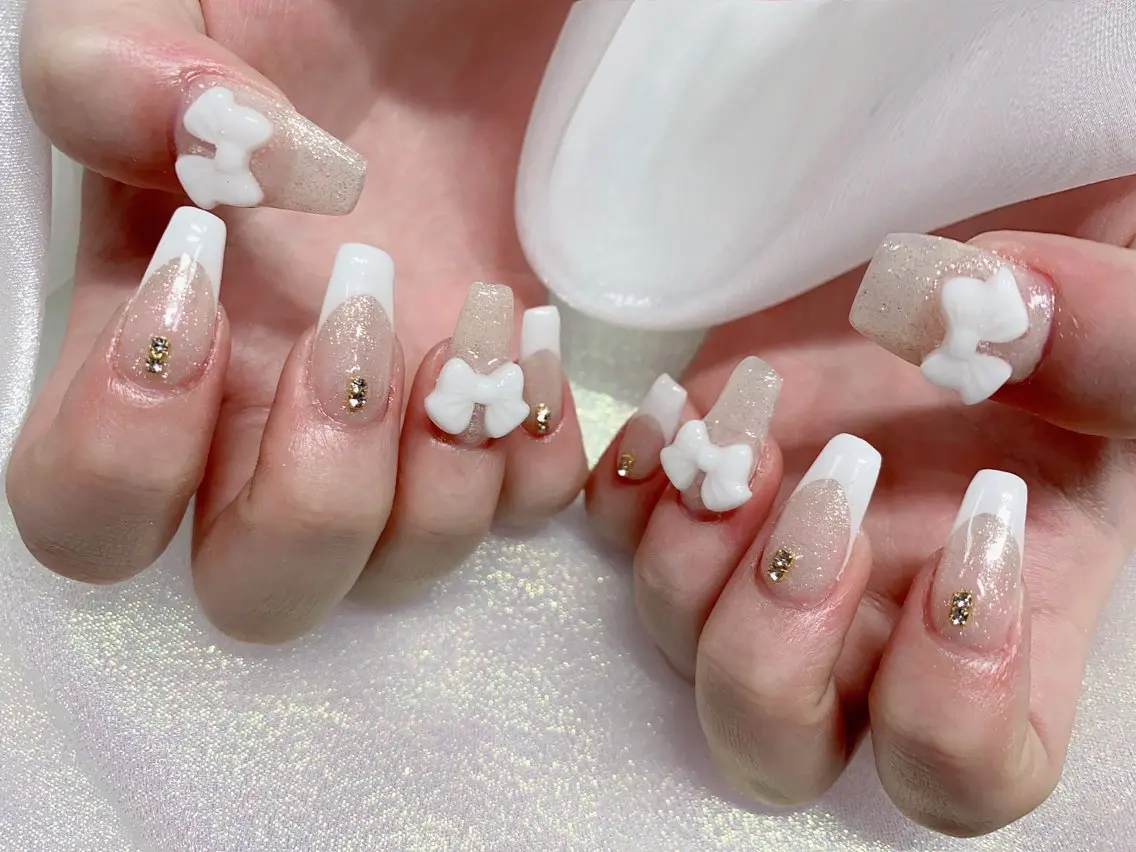 ネイル 長さ出し ジェルネイル キラキラネイル 大理石ネイル(マーブル) ニュアンスネイル Morpho nailのネイルデザイン