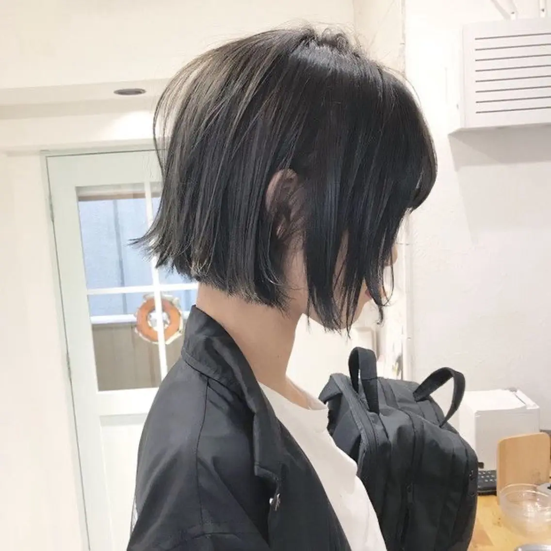 ショート カラー パーマ ボブ 外ハネヘア ヒナ/酸性ストレート ・艶カラー🌿のヘアスタイル
