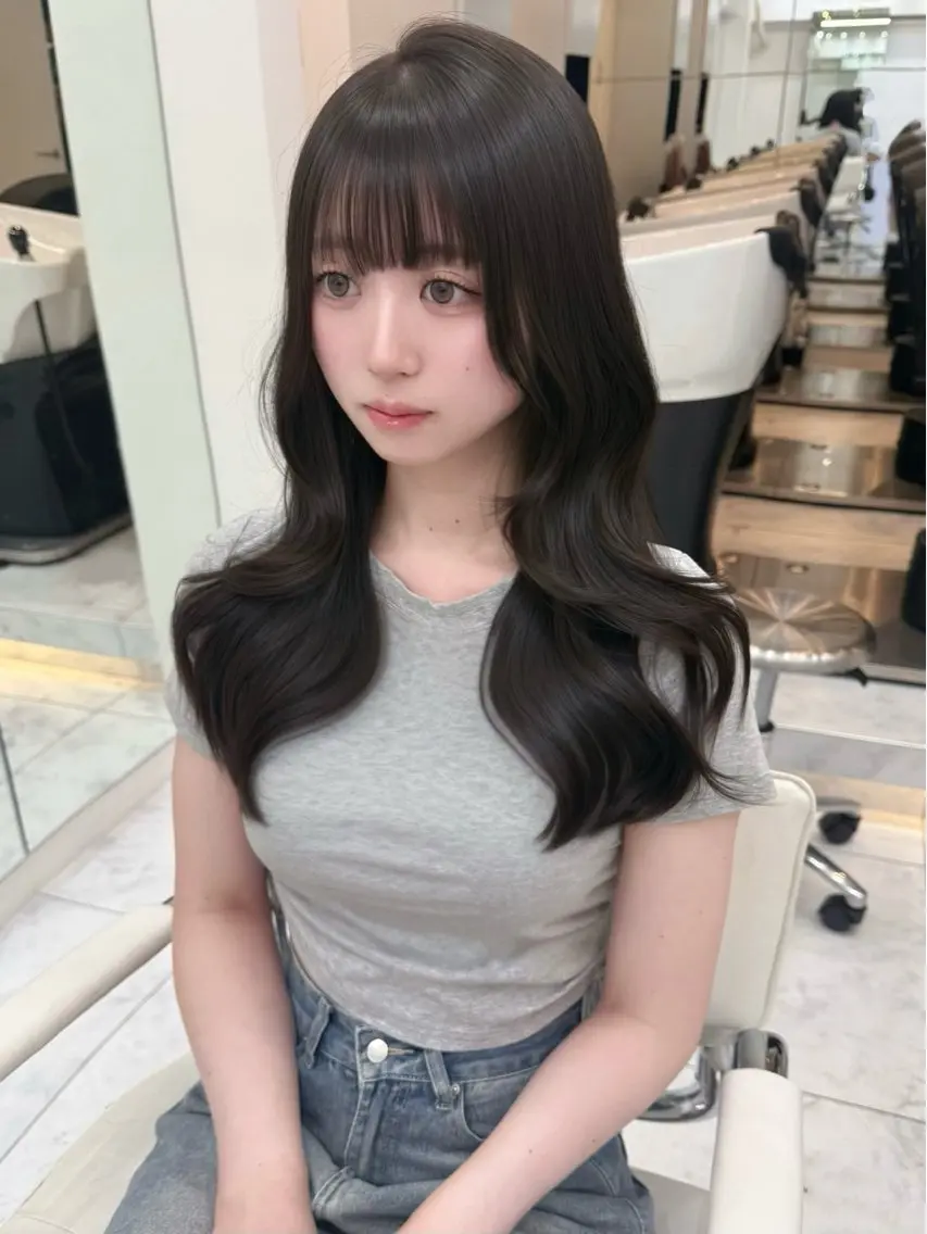 ロング 顔周りカット 髪質改善 韓国風ヘア レイヤーカット 縮毛矯正 カット ヘアカラー トリートメント ️🫧透明感カラー& 髪質改善🎀いさきのヘアスタイル