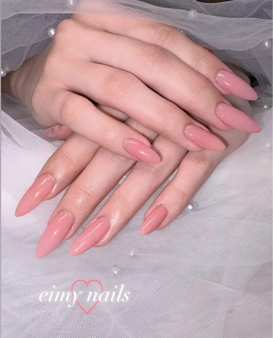 ネイル ロングネイル ワンカラーネイル ピンク ピンクベージュ ネイルチップ ハンドネイル eimy nails♡のネイルデザイン