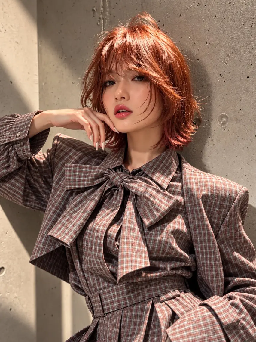 ショート カラー ブリーチ ダブルカラー オレンジ 外ハネヘア カット ヘアカラー 🫧ショート/ボブ 自由が丘/泡渕✂️のヘアスタイル