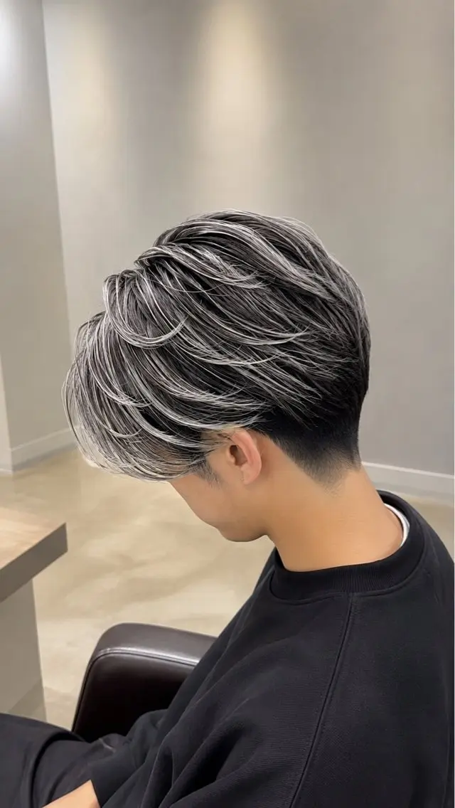 ショート カラー メンズ メンズバレイヤージュ センターパート メンズパーマ バレイヤージュ デザインカラー ヘアカラー 博多【メンズ特化】 市川のヘアスタイル