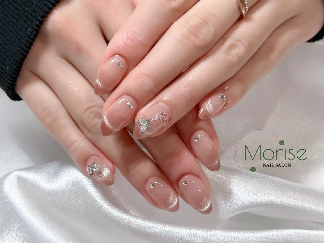 ネイル 長さ出し フレンチネイル ジェルネイル ガラスフレンチ 韓国ネイル MoriseNail Jr研修💜はるかのネイルデザイン