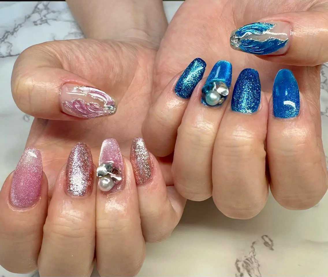 ネイル キラキラネイル マグネットネイル ミラーネイル ニュアンスネイル ワンカラーネイル Mai’s nailのネイルデザイン