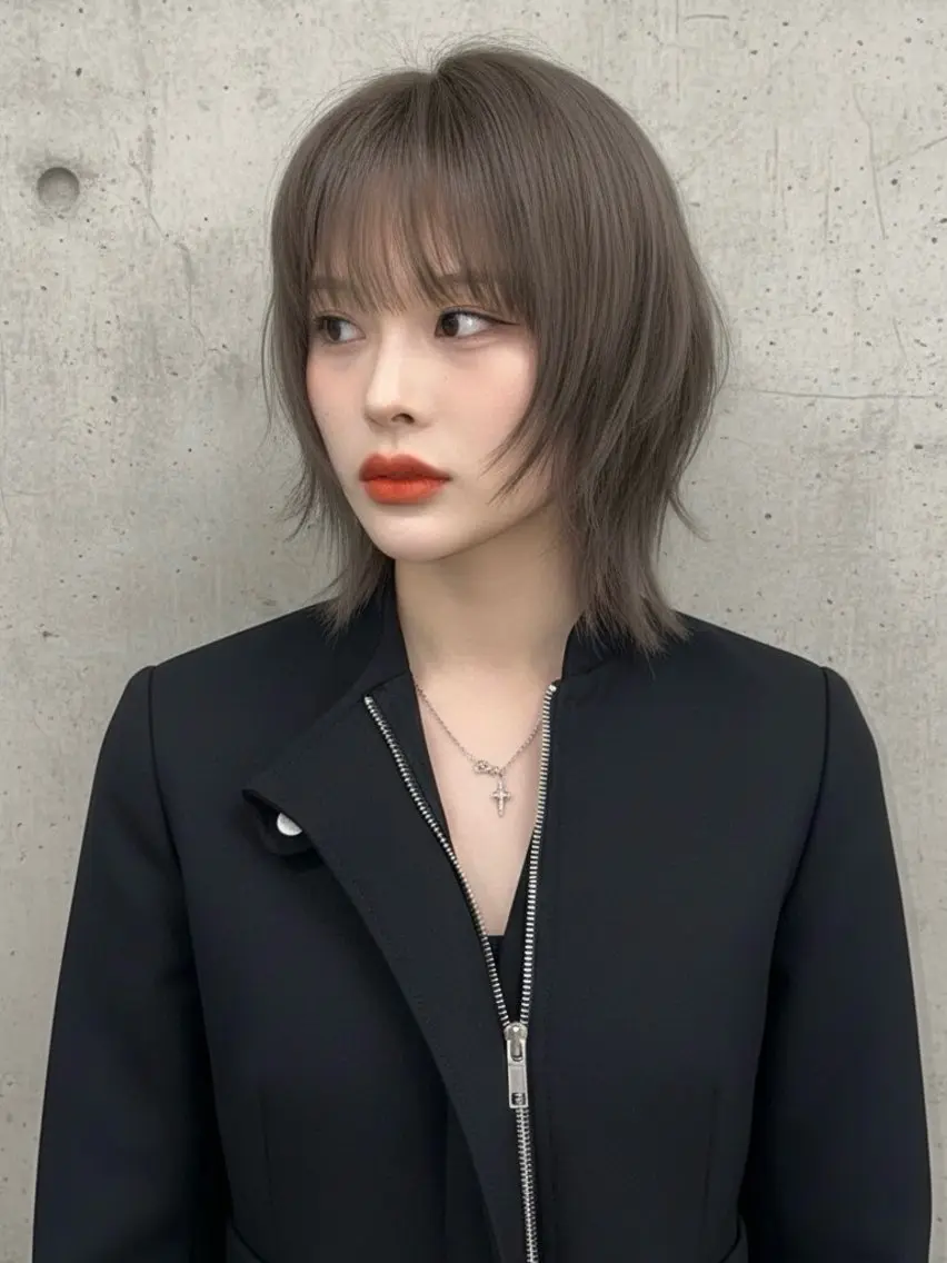 ミディアム カラー ショートボブ ボブレイヤー ミディアムパーマ アッシュ アッシュグレー カット ヘアカラー ウルフカット 811 大阪梅田 ウルフのヘアスタイル