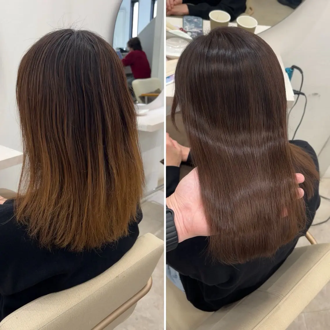 ミディアム カット ヘアカラー 縮毛矯正 トリートメント 髪質改善/縮毛矯正 梅田茶屋町/西尾祐作のヘアスタイル