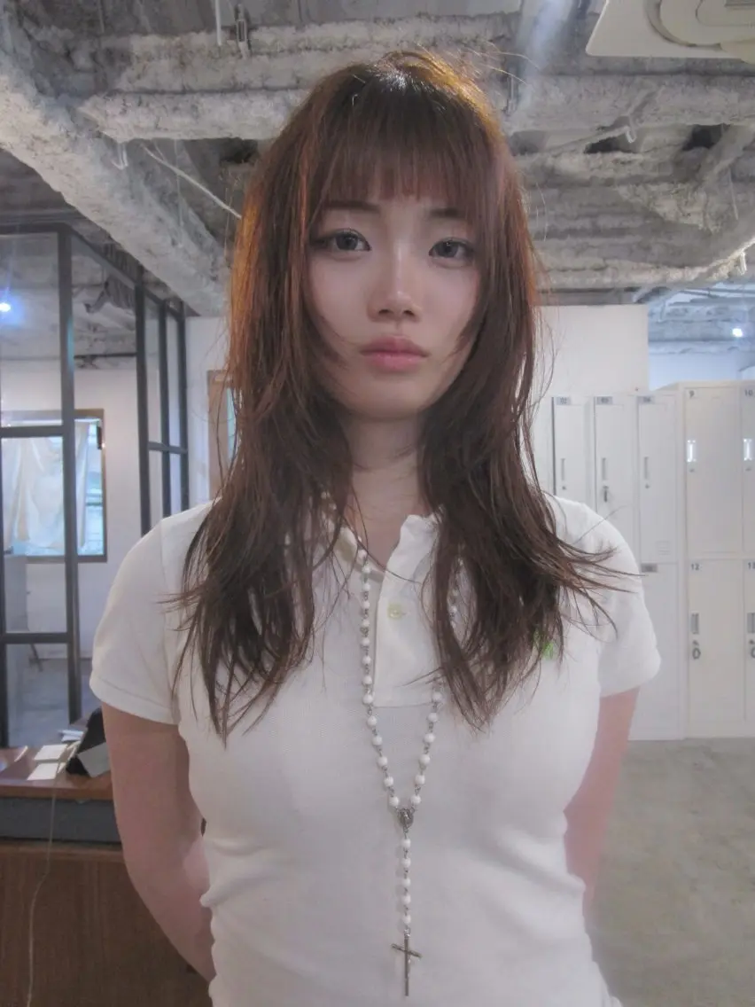 ロング カラー ブラウンカラー オレンジ オレンジブラウン 顔周りカット レイヤーカット カット ヘアカラー トリートメント yu maのヘアスタイル