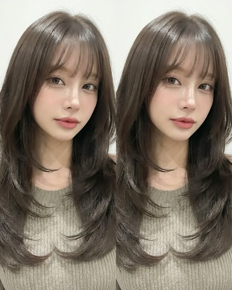 ロング カラー カット ヘアカラー トリートメント 韓国レイヤー⋆౨ৎ゚ 透カラー🩶/ユウキのヘアスタイル