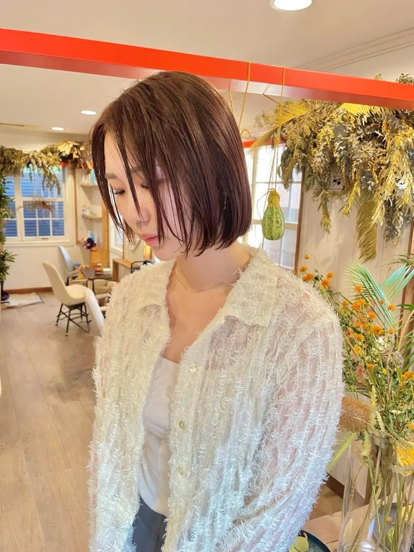 ショート ショートボブ ボブ 顔まわりレイヤー 顔周りカット 髪質改善 カット ヘアカラー 縮毛矯正 トリートメント 表参道/髪質改善/ 髪質改善カラー/遠藤のヘアスタイル