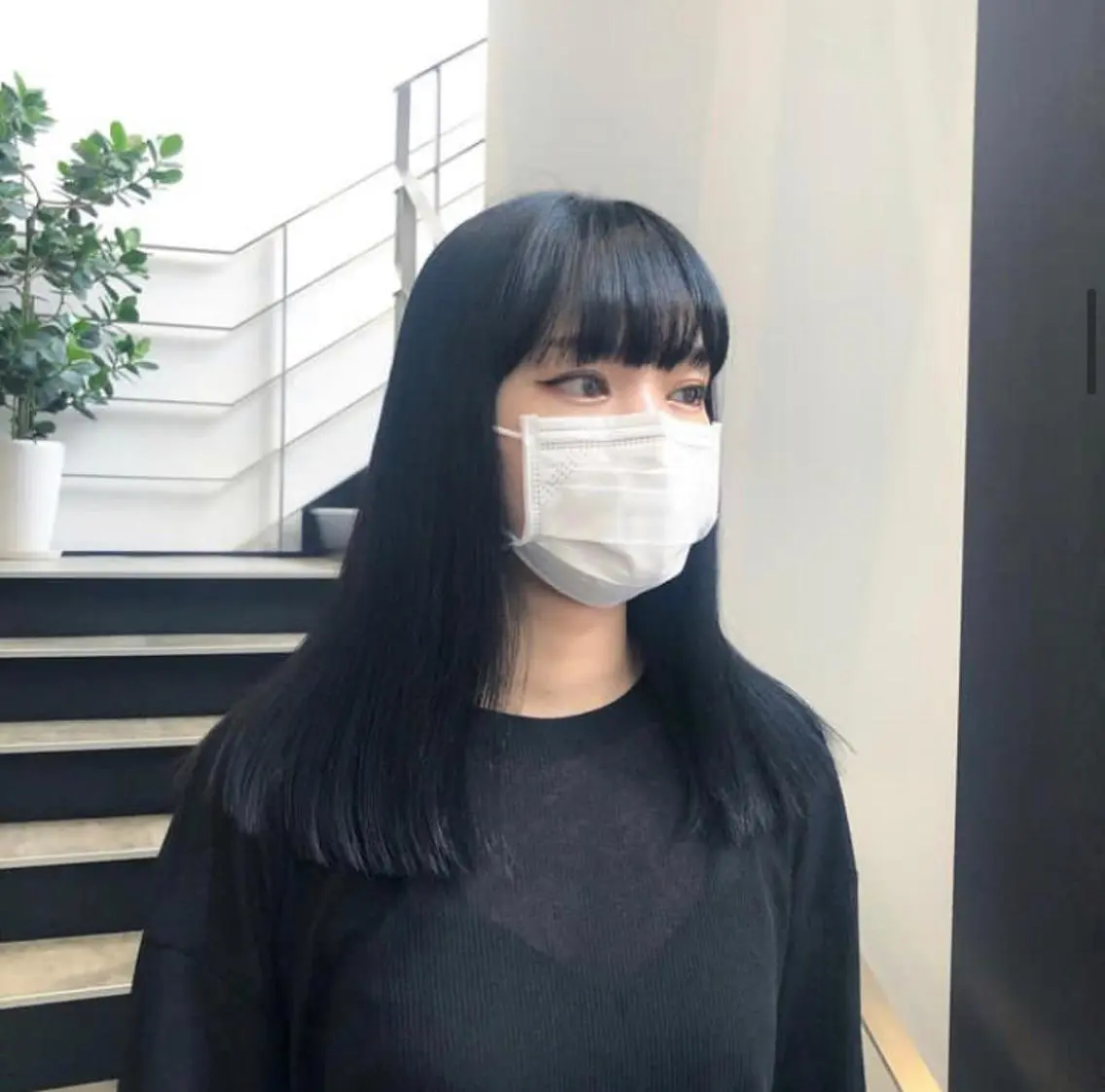 ミディアム カラー パーマ ヘアアレンジ メンズ キッズ 黒髪 ダークグレー ストレートパーマ stylist 🌸 kana.のヘアスタイル
