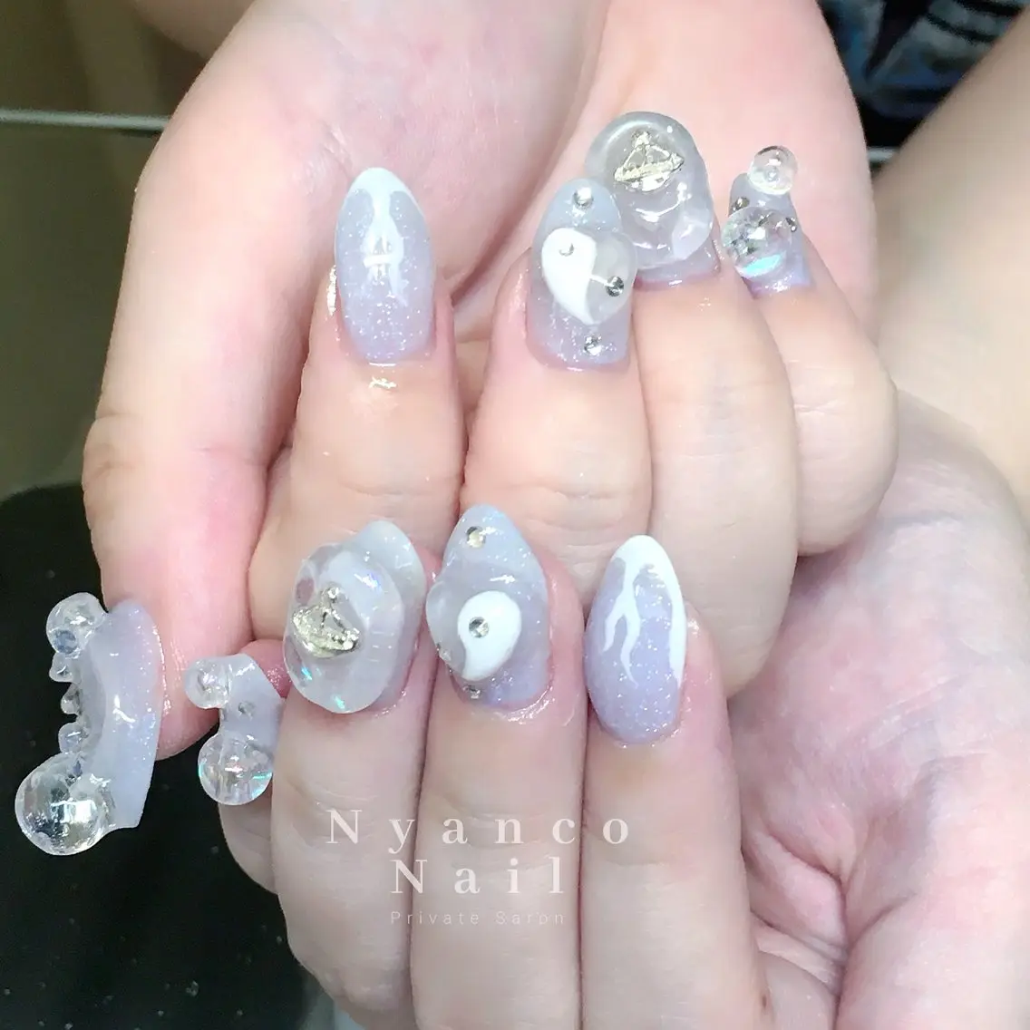 ネイル オーロラネイル ジェルネイル 氷ネイル・うるうるネイル 冬ネイル Nyanco Nailのネイルデザイン