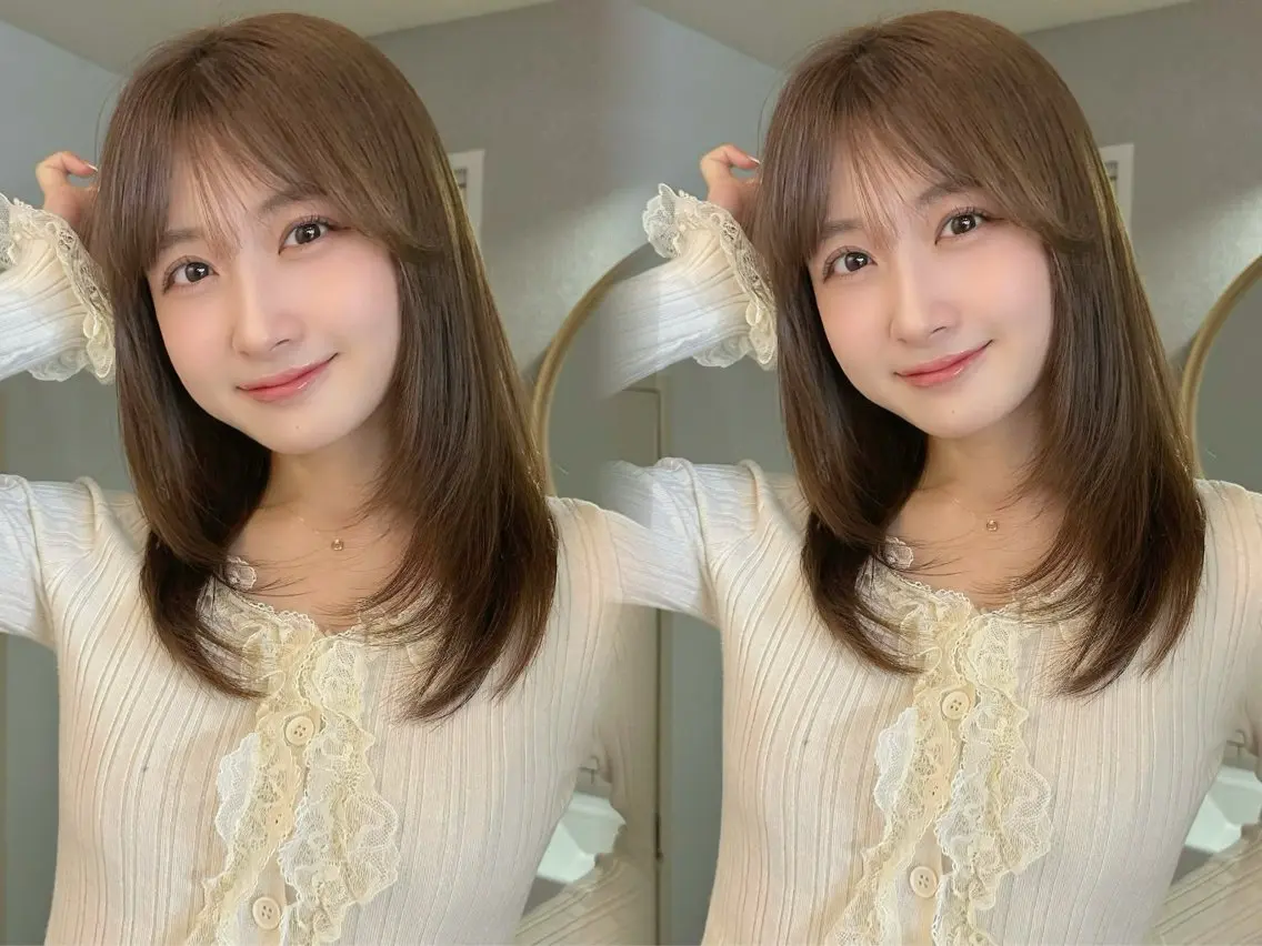 セミロング シースルーバング 小顔カット カット ヘアカラー MOE レイヤー/新宿三丁目のヘアスタイル