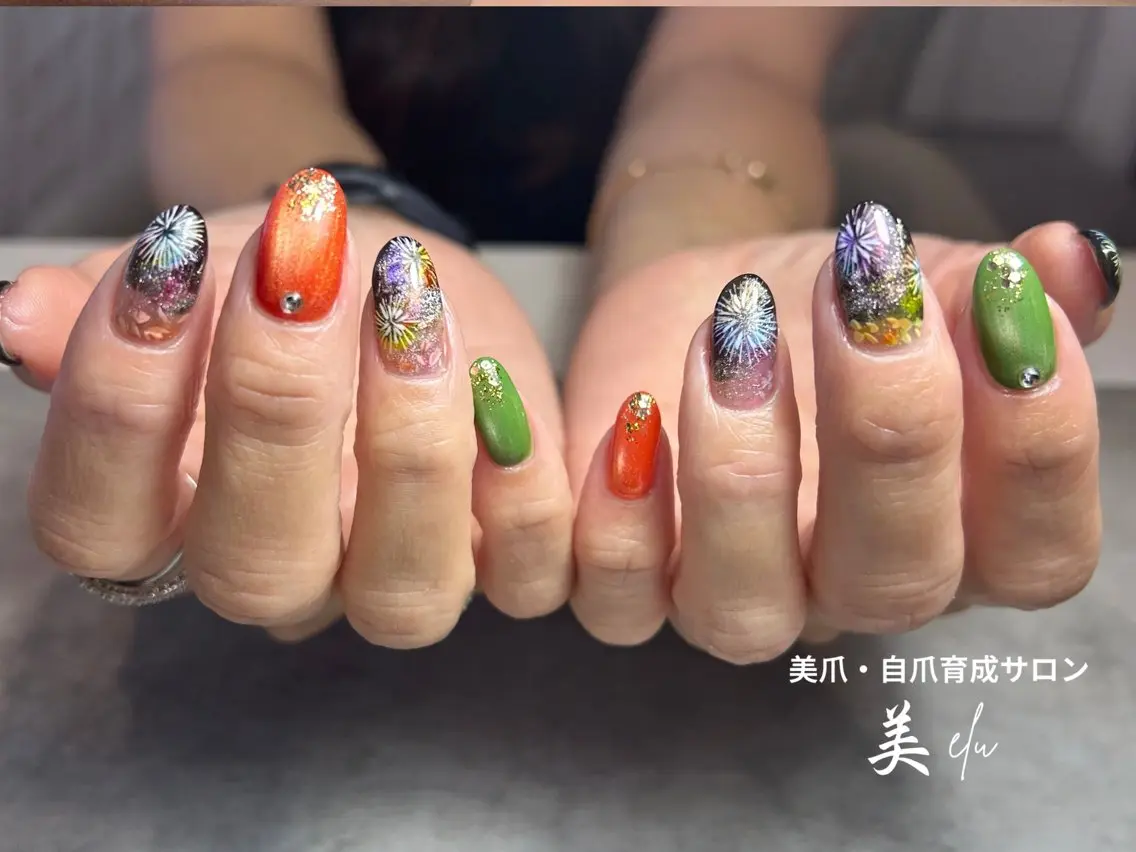 ネイル ジェルネイル マグネットネイル 夏ネイル ハンドネイル 美爪・自爪育成サロン 美elu(ビエル)のネイルデザイン