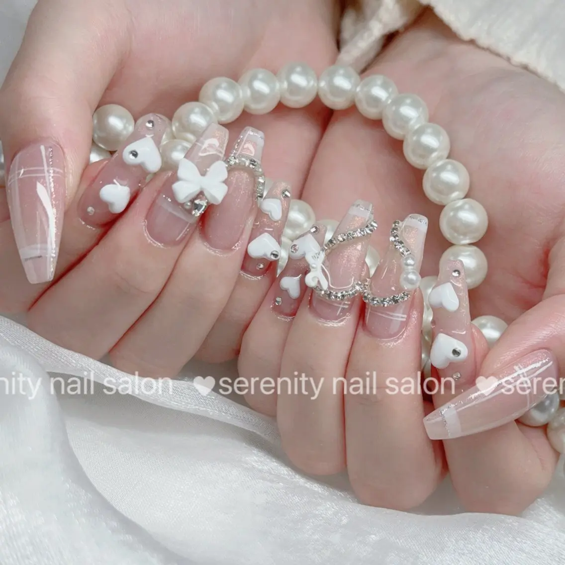 ネイル チークネイル 長さ出し フレンチネイル ジェルネイル キラキラネイル ハンドネイル ハンドケア ✨Serenity Nail salonのネイルデザイン