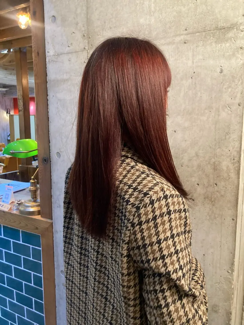 セミロング カラー レッドカラー ヘアカラー 横浜美容室/暖色系 michika🌹のヘアスタイル