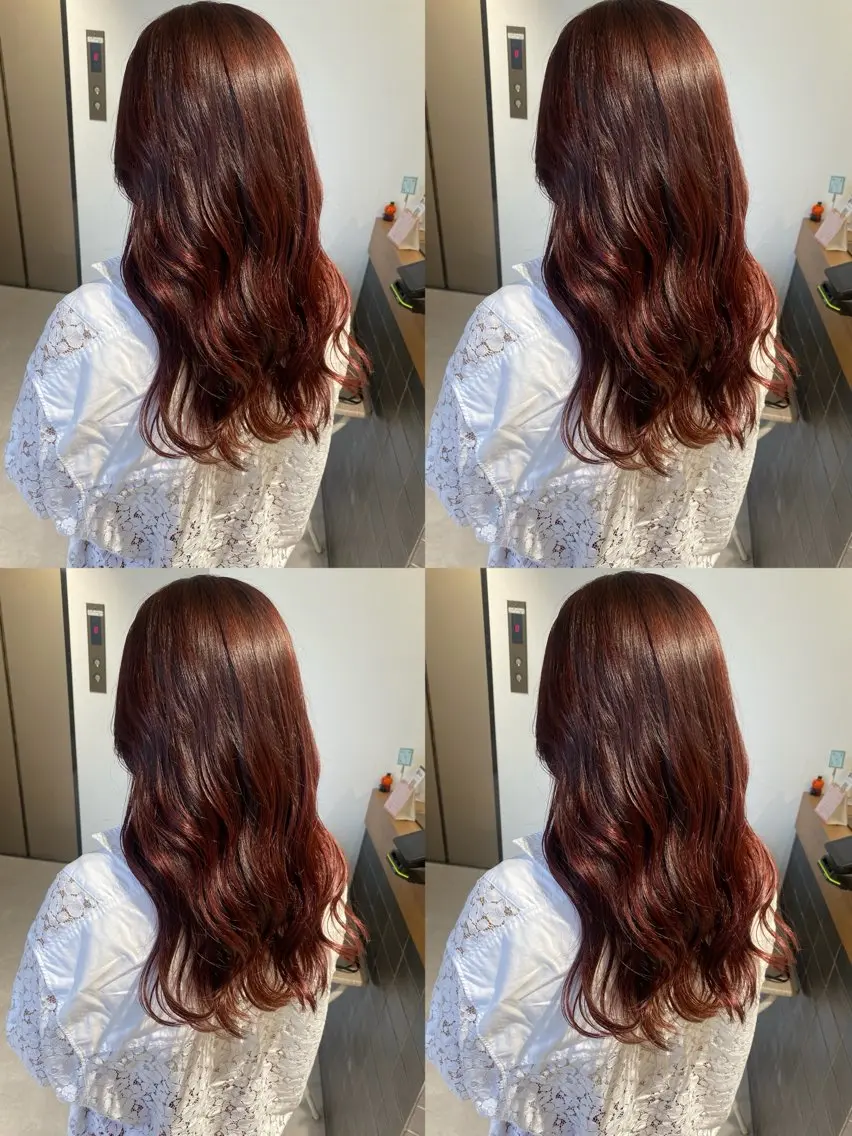 ロング カラー ボルドーカラー レッドカラー カット ヘアカラー トリートメント fier_umeda 梨花 rifaのヘアスタイル