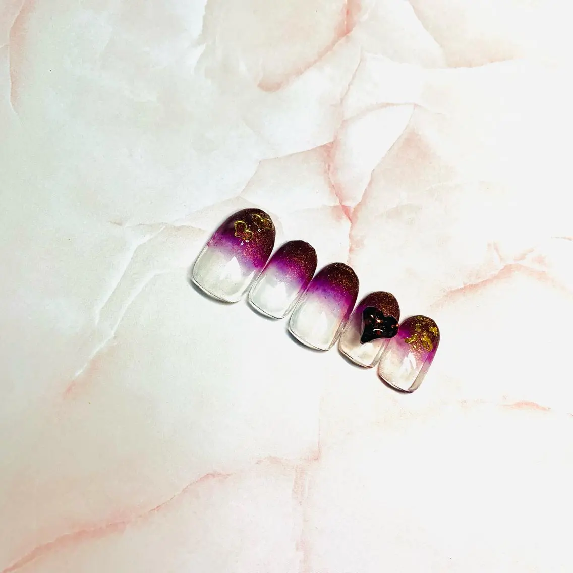 ネイル アートネイル ブラウン グラデーション ハート パープル Nail&Eye Spina 琴美のマツエク・マツパデザイン