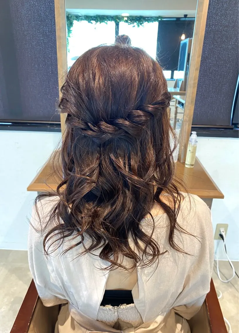 ミディアム ヘアセット 酸性ストレート/ブリ ーチなしWカラー河本のヘアスタイル