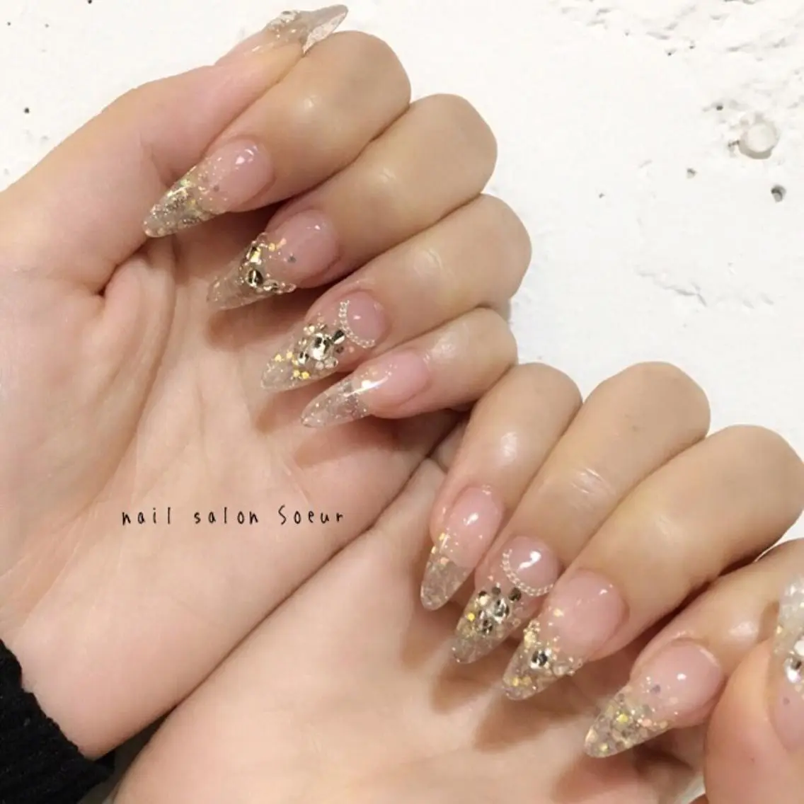 ネイル オーロラネイル クリアネイル キラキラネイル ラメ(グリッター) ラメグラデーション ハンドネイル nail salon Soeurのネイルデザイン