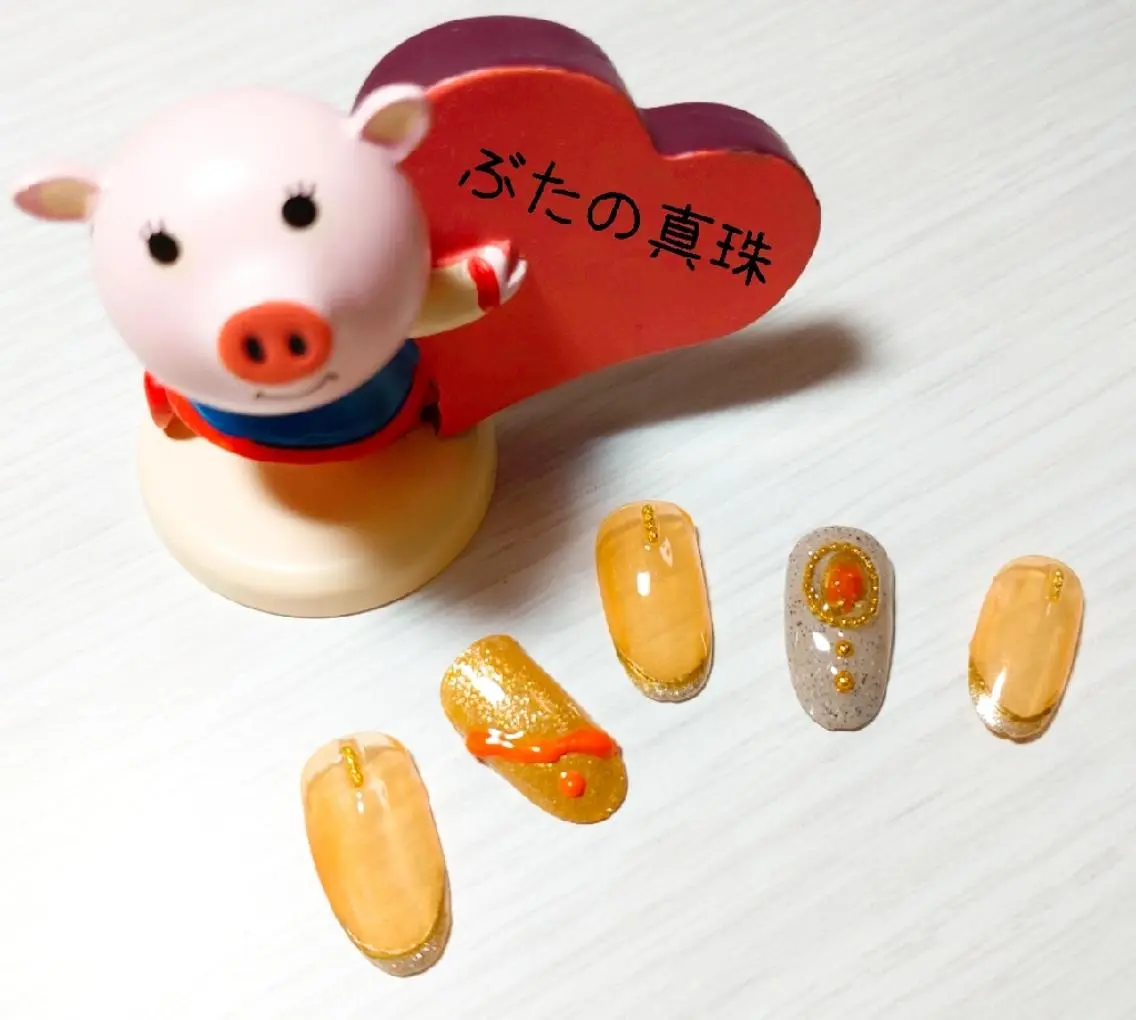 ネイル オレンジ ハンドネイル 林 珠里のネイルデザイン