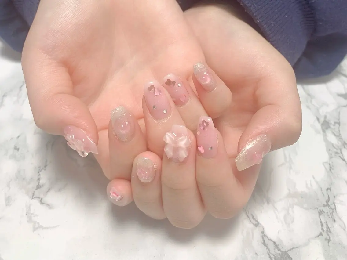 ネイル ハンドネイル はな💎ネイル ワンホン、長さ出しのネイルデザイン