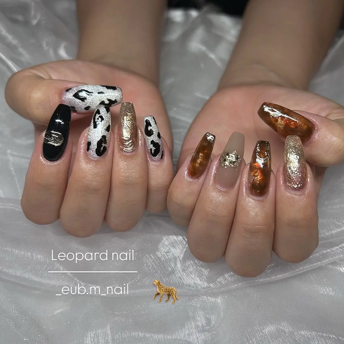 ネイル アニマル柄 べっ甲ネイル ハンドネイル 深夜ネイルサロン eub.m_nailのネイルデザイン