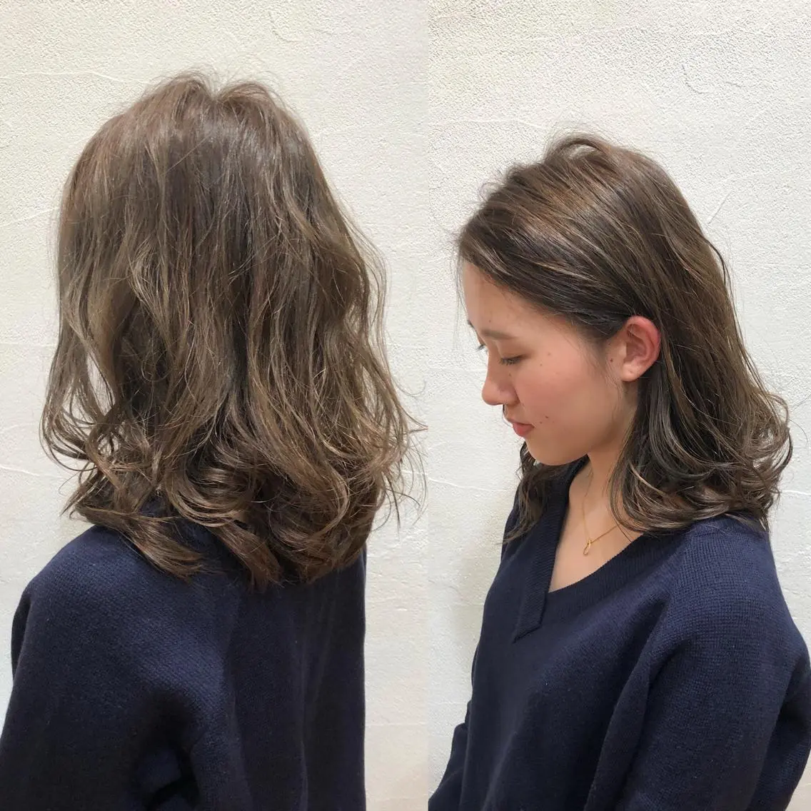 セミロング カラー グレージュ 360°キレイな ショートカットのヘアスタイル