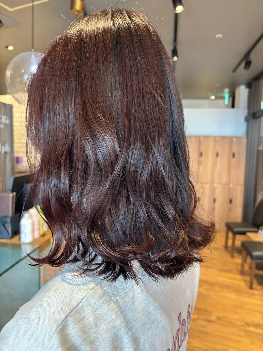 ミディアム カラー ブラウンカラー ピンクカラー ピンクブラウン 🎀ワンレンボブ🎀 ワンカラー　あゆみのヘアスタイル