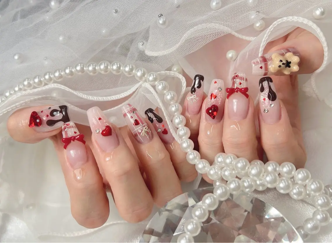 ネイル バレンタイン ハンドネイル bijou nails 蓮のネイルデザイン