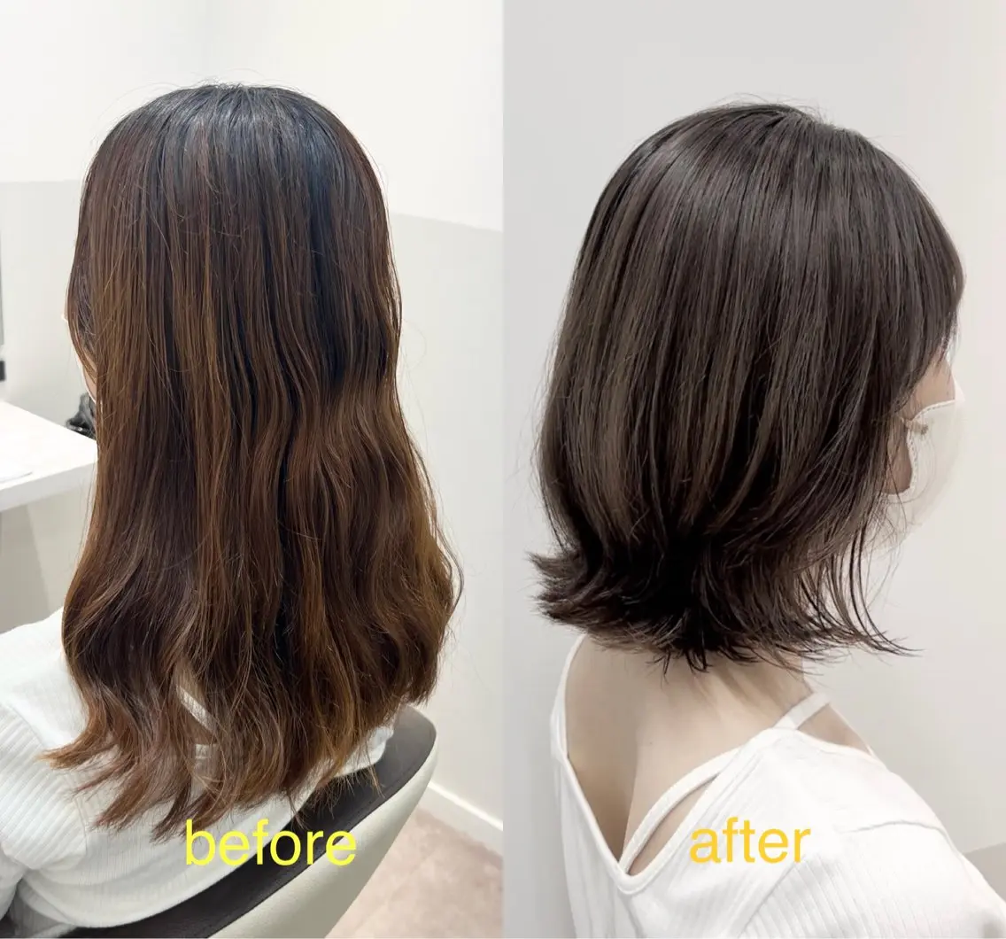 ミディアム ボブ くびれヘア 縮毛矯正 カット ヘアカラー 縮毛矯正 トリートメント 似合わせレイヤー/ 美髪縮毛矯正/ミナエのヘアスタイル