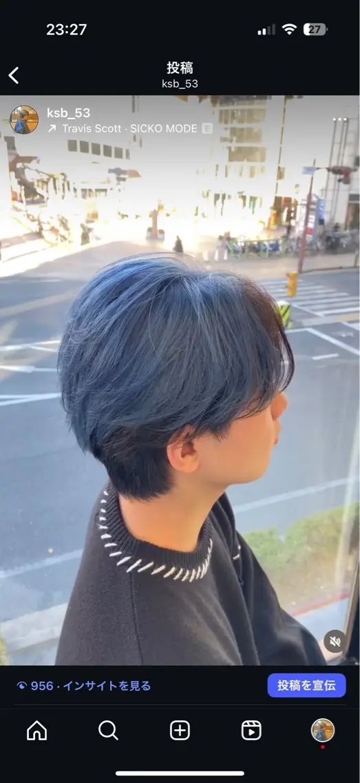 カラー メンズ メンズブリーチ 黒髪 ブリーチ ブルーカラー ブルーブラック 小芝涼介/レイヤー /メンズパーマ✂️のヘアスタイル