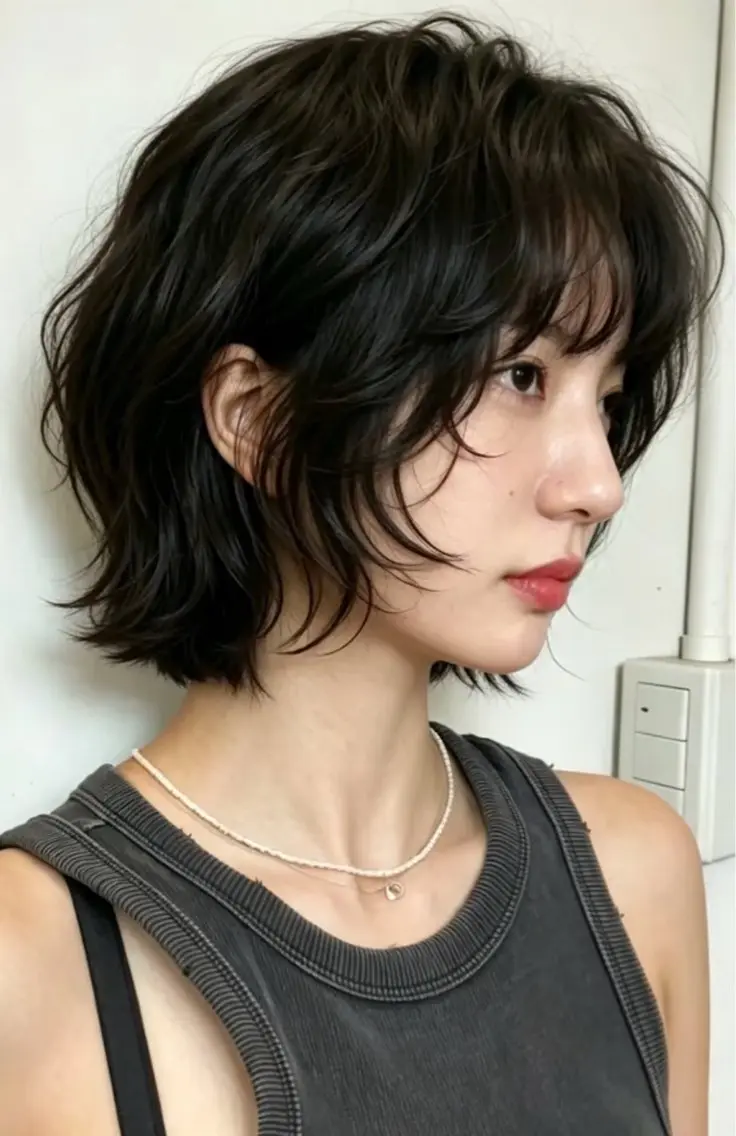 ショート 韓国風レイヤーカラー ライムのヘアスタイル