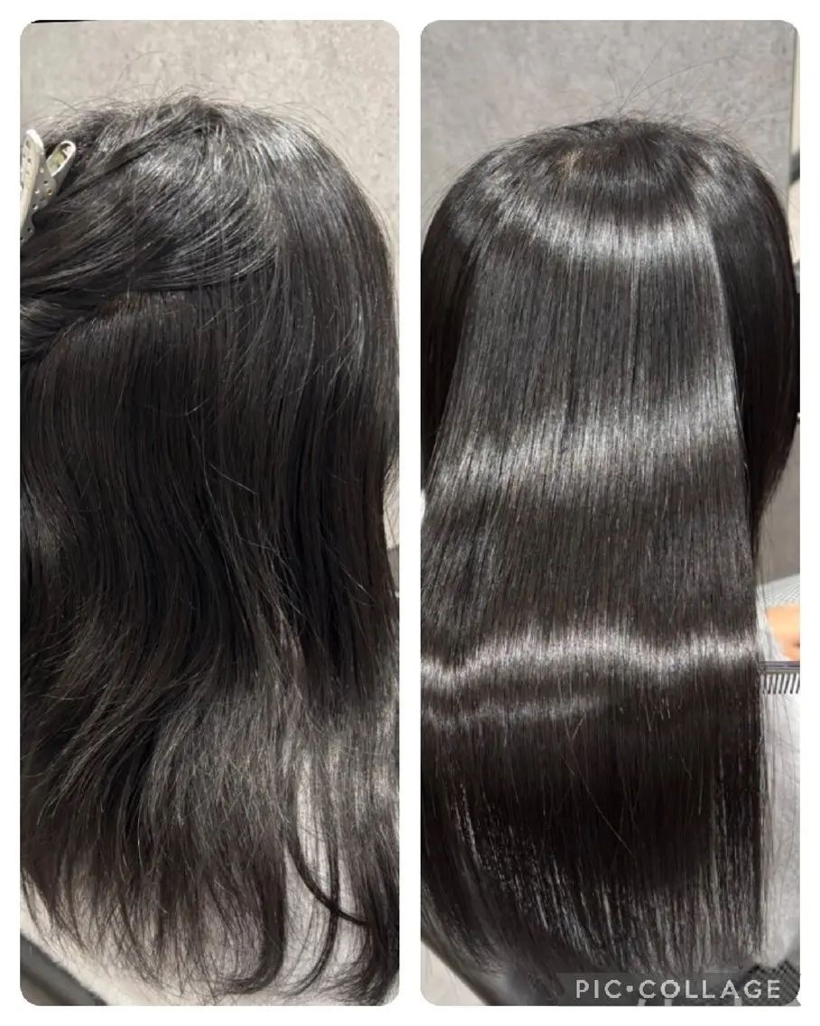 セミロング 縮毛矯正 艶髪/オリーブ系/ 肌が綺麗に見えるお色のヘアスタイル