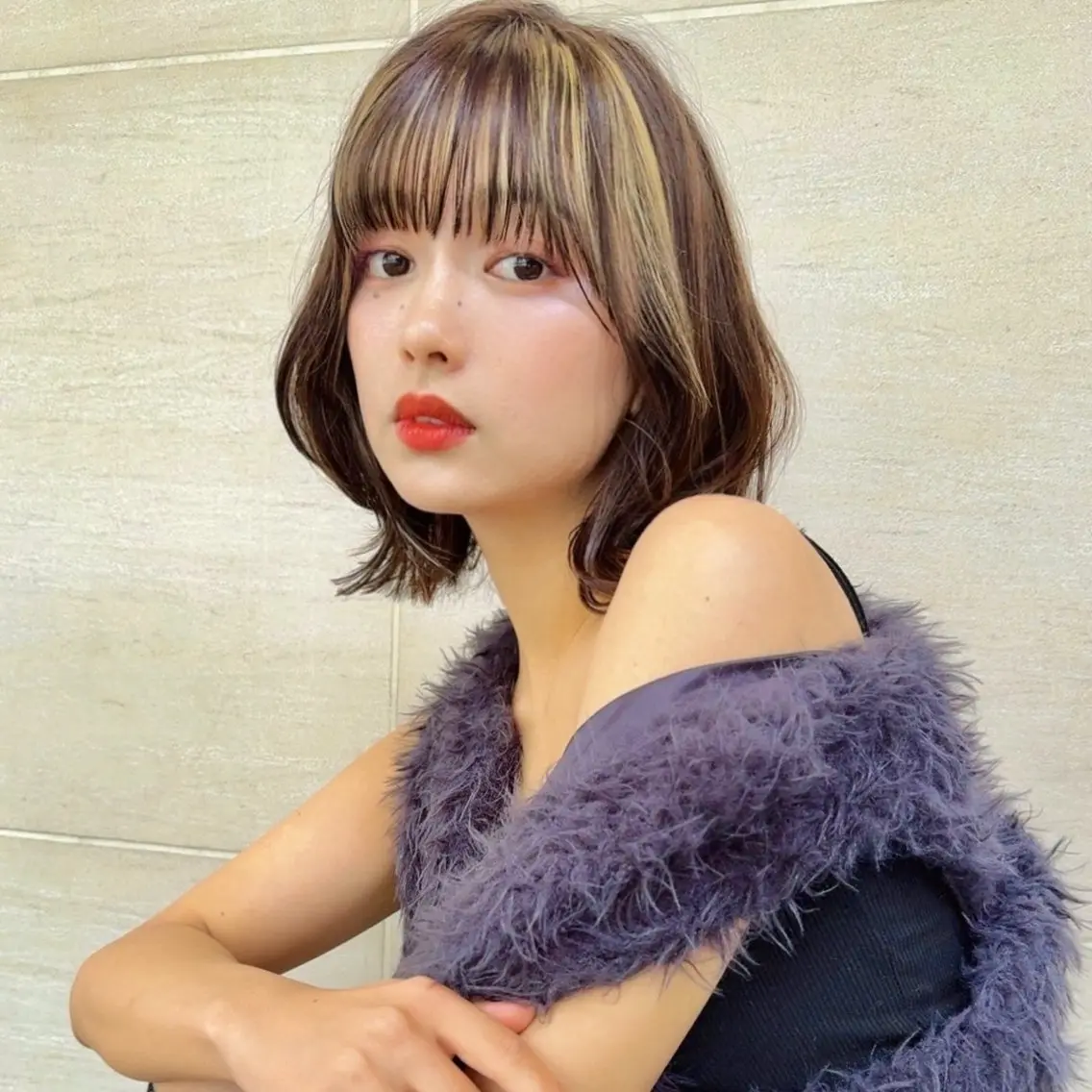 セミロング カラー レイヤー|縮毛矯正 |韓国ボブ|岡田洸太のヘアスタイル
