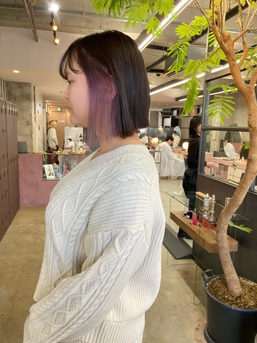 ミディアム カラー ブリーチ ラベンダーカラー ラベンダーピンク ピンクカラー 小木曽智美 /ボブ/ショートのヘアスタイル