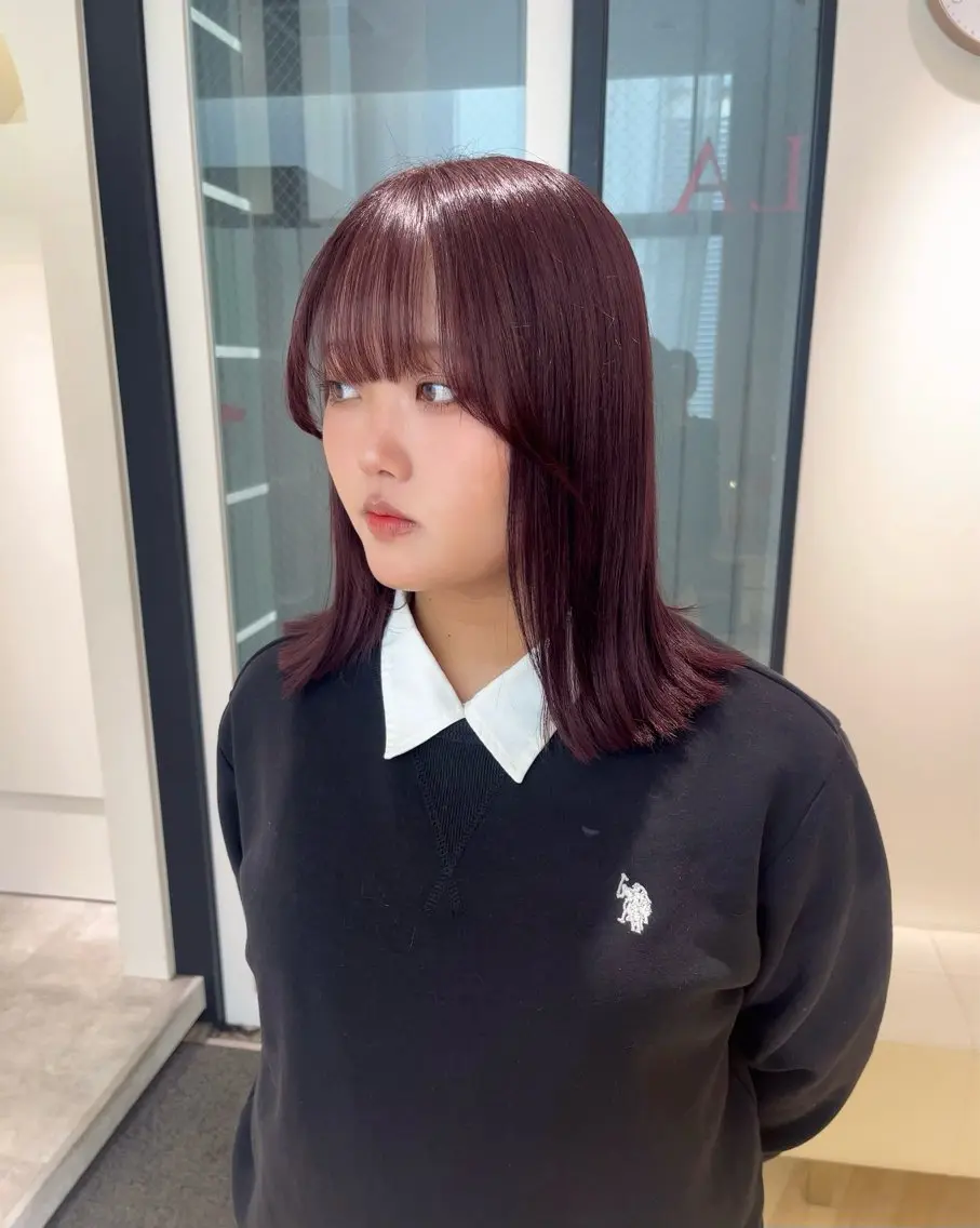 ミディアム カラー ブリーチ ボルドーカラー ダブルカラー ブリーチなしカラー ヘアカラー ParveMix / 山本 玲南🫧🪽のヘアスタイル