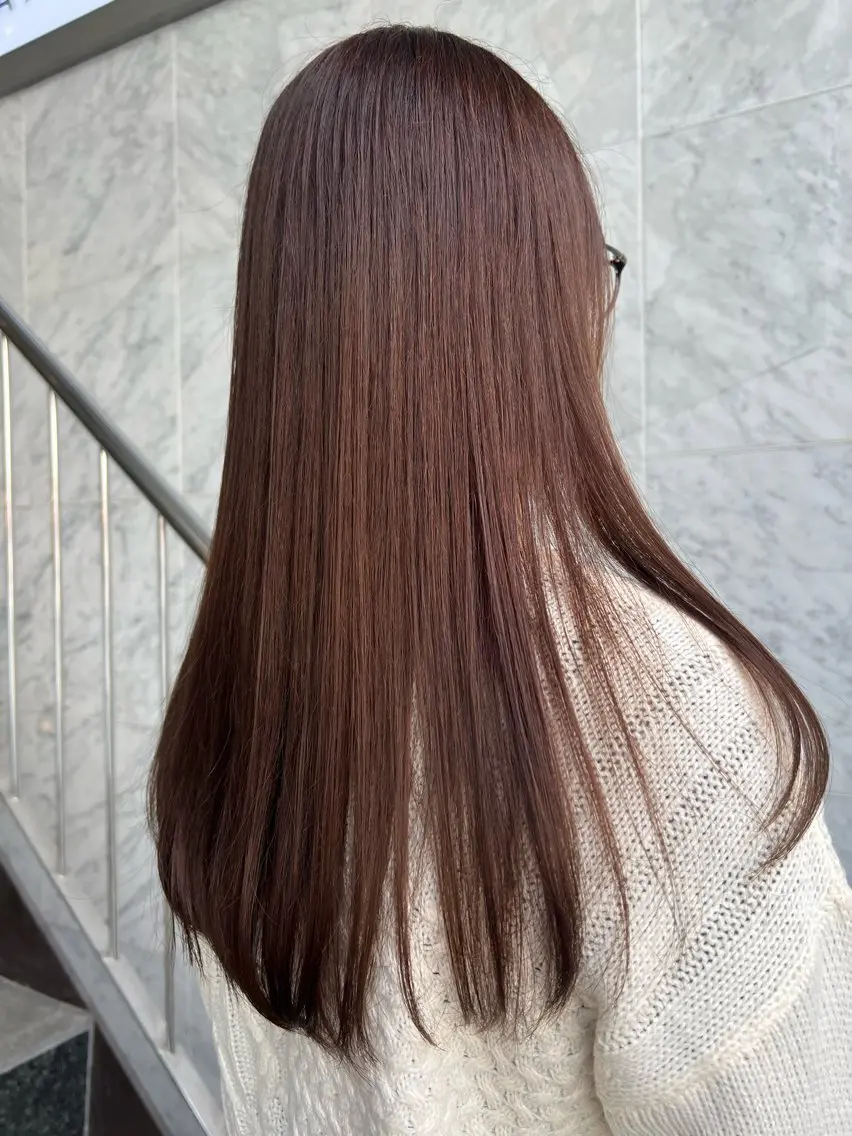 ロング カラー ブラウンカラー ピンクカラー ピンクブラウン 髪質改善メニュー 長井 美佐子のヘアスタイル