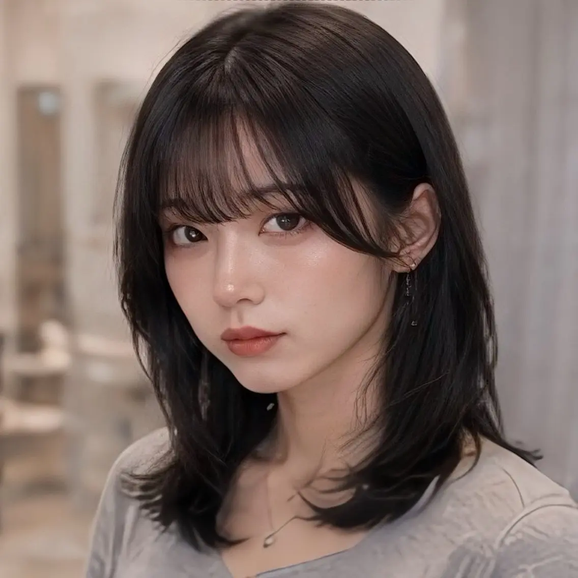 セミロング カット レイヤー/顔まわり /縮毛矯正/おばかんのヘアスタイル