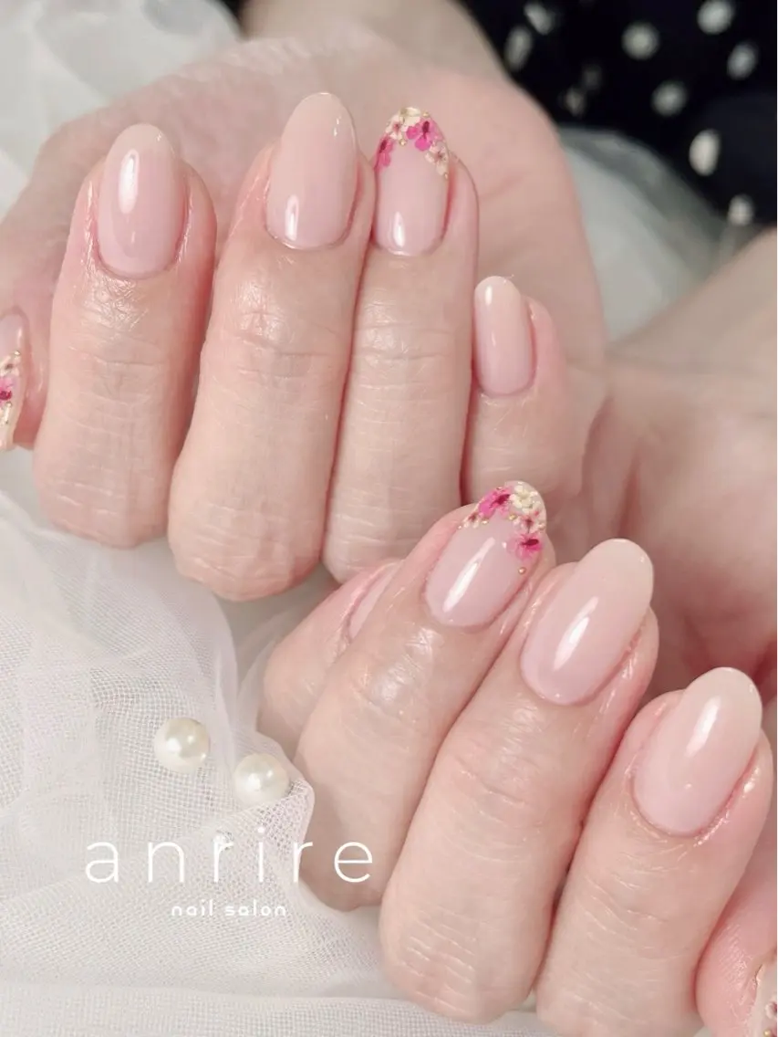 ネイル フラワーネイル フレンチネイル 持ち込み オフィスネイル ピンク ハンドネイル nailsalon anrireのネイルデザイン