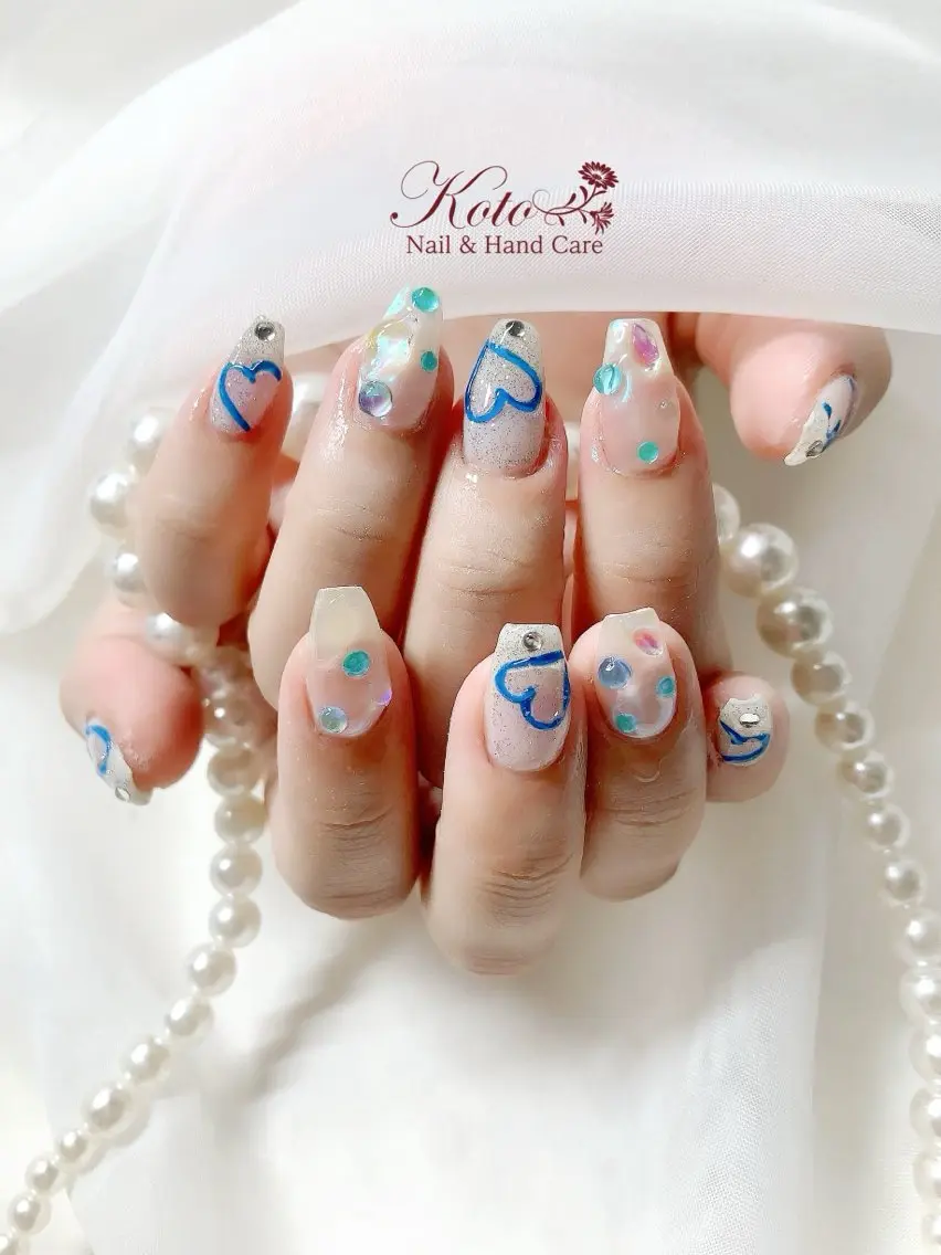 ネイル 長さ出し ジェルネイル ハート 持ち込み ニュアンスネイル ハンドネイル Nail Salon KOTOのネイルデザイン