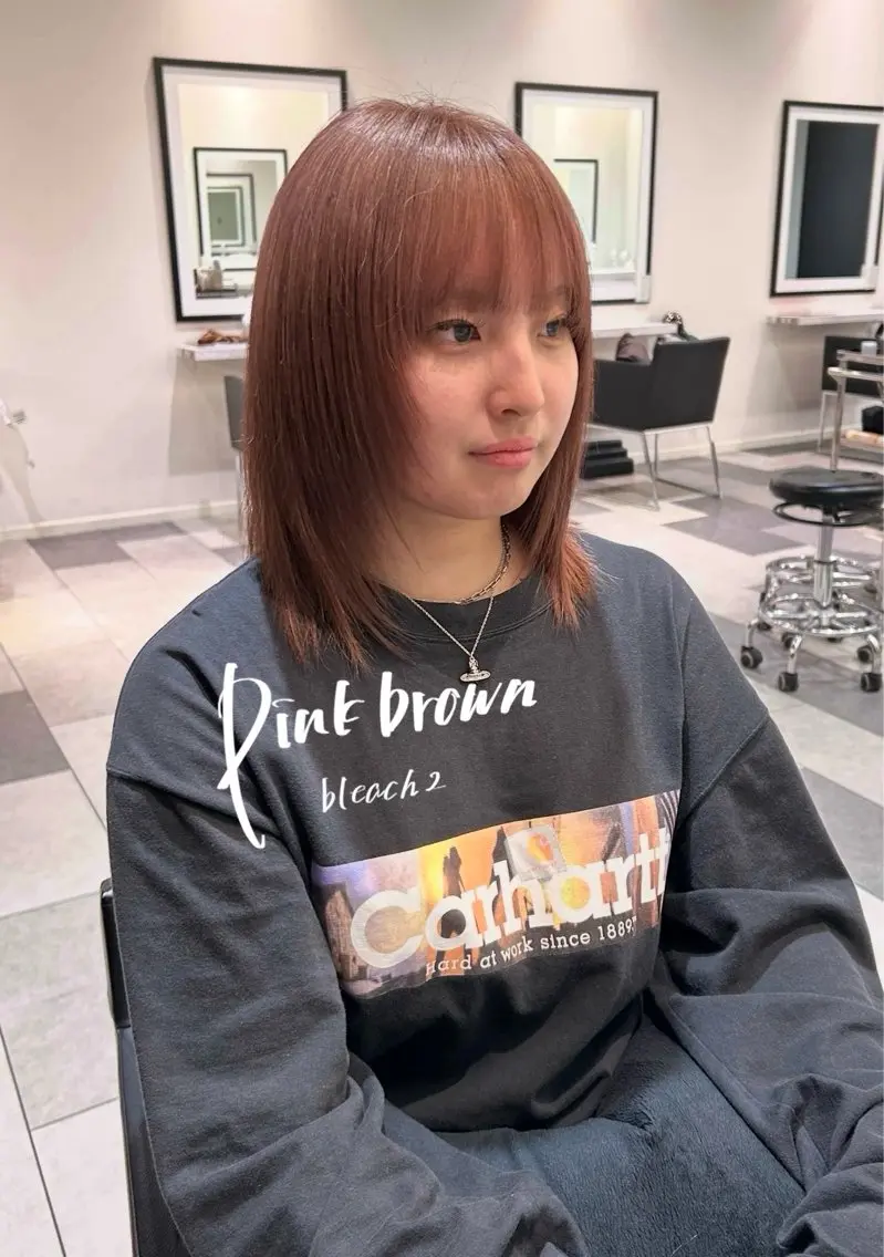 ミディアム カラー ブリーチ カット ヘアカラー トリートメント 中原 優美のヘアスタイル