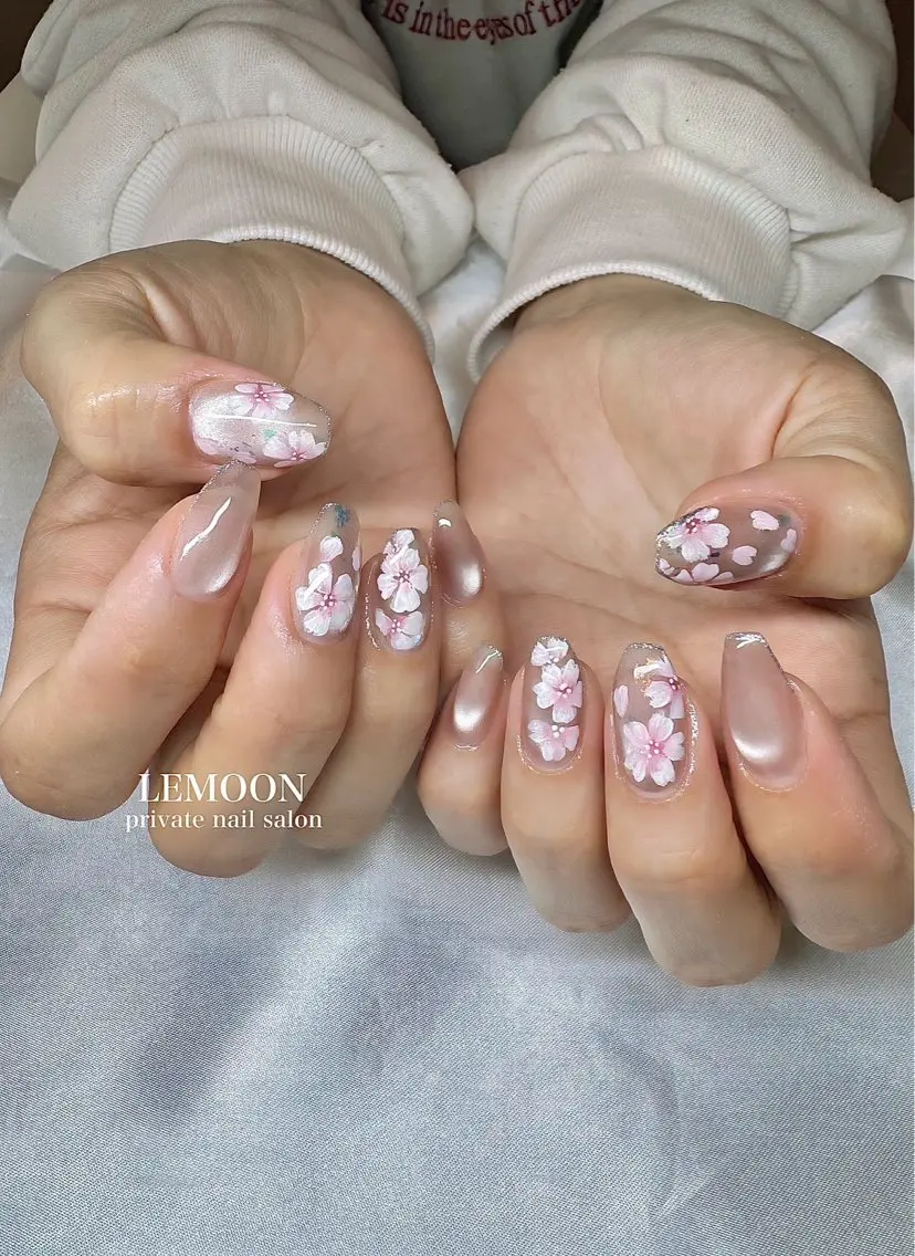 ネイル 桜ネイル ハンドネイル nail salon LEMOONのネイルデザイン