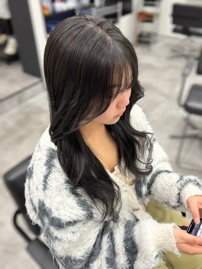 ロング カット ヘアカラー トリートメント 鎌取/透明感カラー /ボブ/顔まわりのヘアスタイル