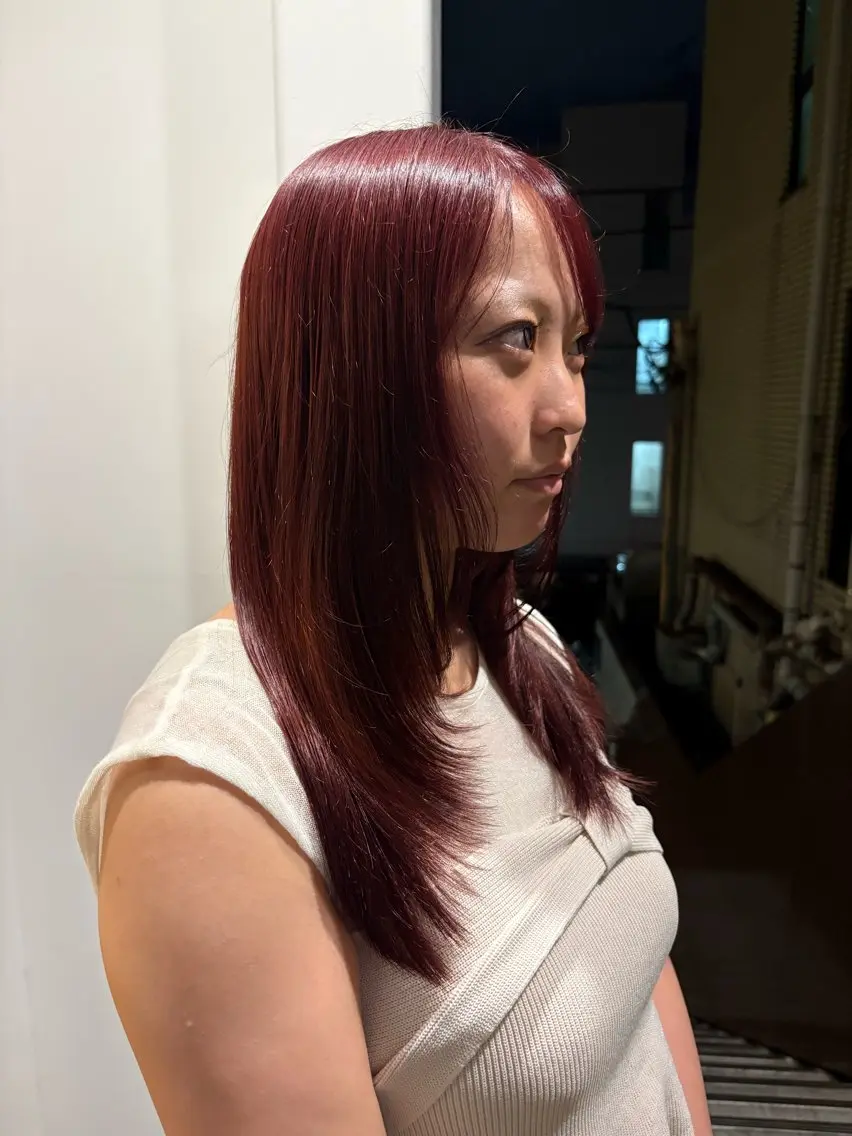 ミディアム カラー ブリーチ ブリーチなしカラー ピンクカラー ヘアカラー トリートメント anji /パーマ・ハイトーンのヘアスタイル