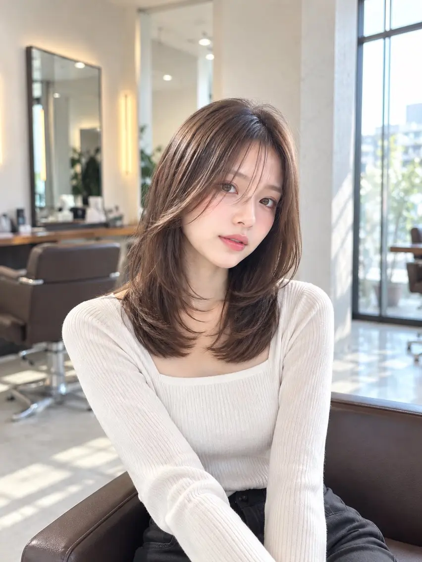 ミディアム カラー ミディアムレイヤー 透明感カラー グレージュ レイヤーカット カット ヘアカラー トリートメント ショート/レイヤー /ボブ/中村莞太朗のヘアスタイル