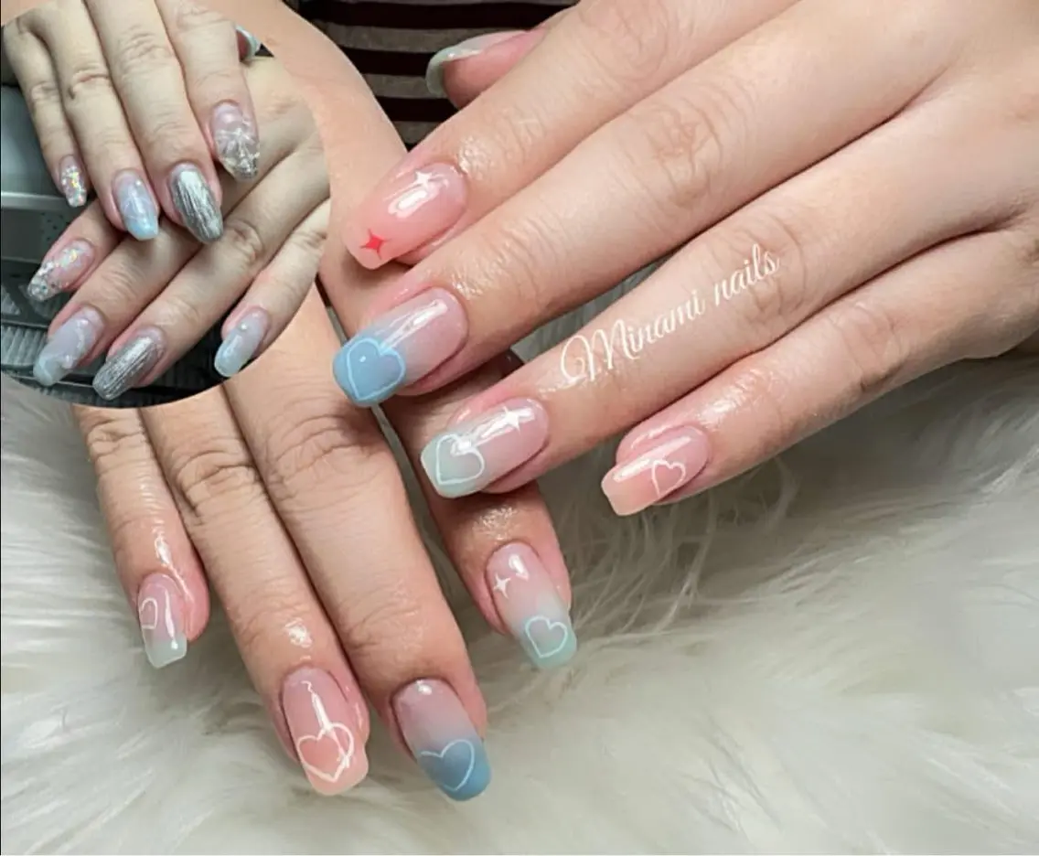 ネイル アートネイル オーロラネイル ガーリー ハート キラキラネイル Minami Nailsのネイルデザイン