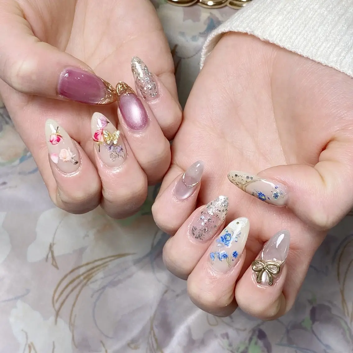 ネイル チークネイル フレンチネイル ジェルネイル ガーリー キラキラネイル ハンドネイル UM Nail Salonのネイルデザイン